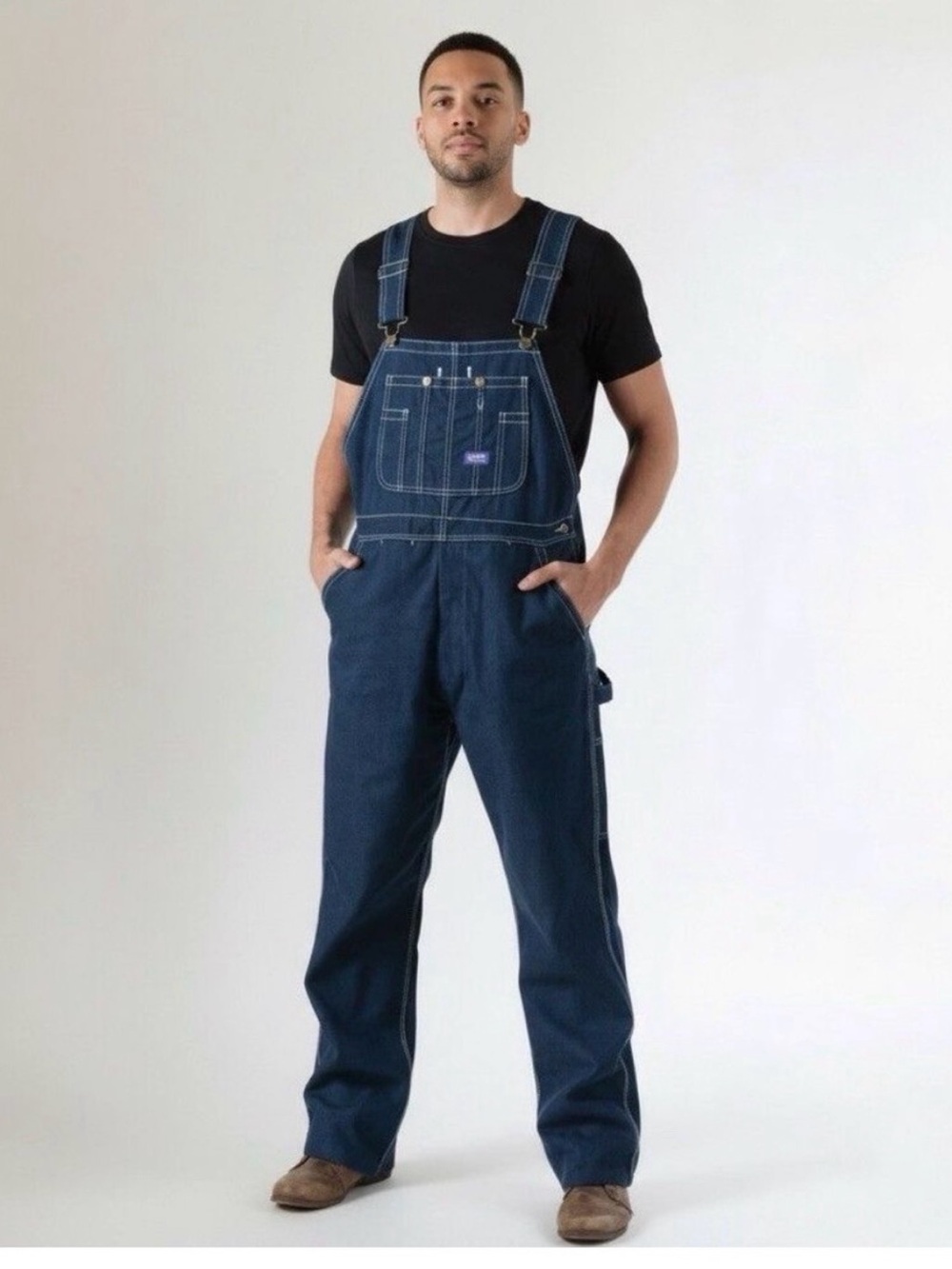 Big Smith Bibs Overalls 32X34 Dark Washed Blue Denim Button Fly 100% Cotton Mens